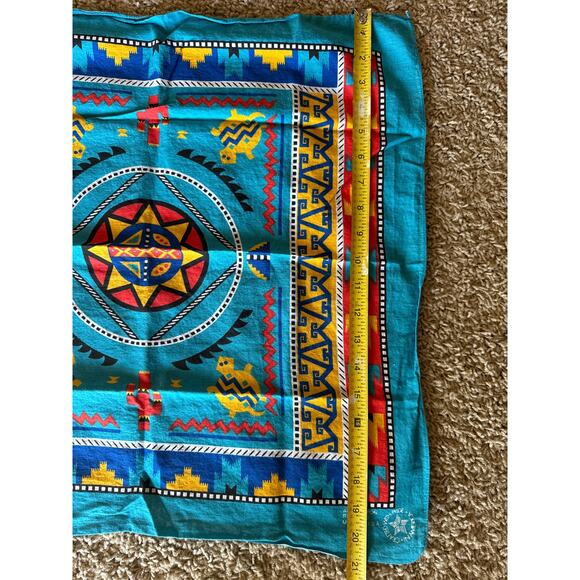 Vintage Southwest Themed Blue Red Yellow USA Made Bandana - Picture 4 of 5